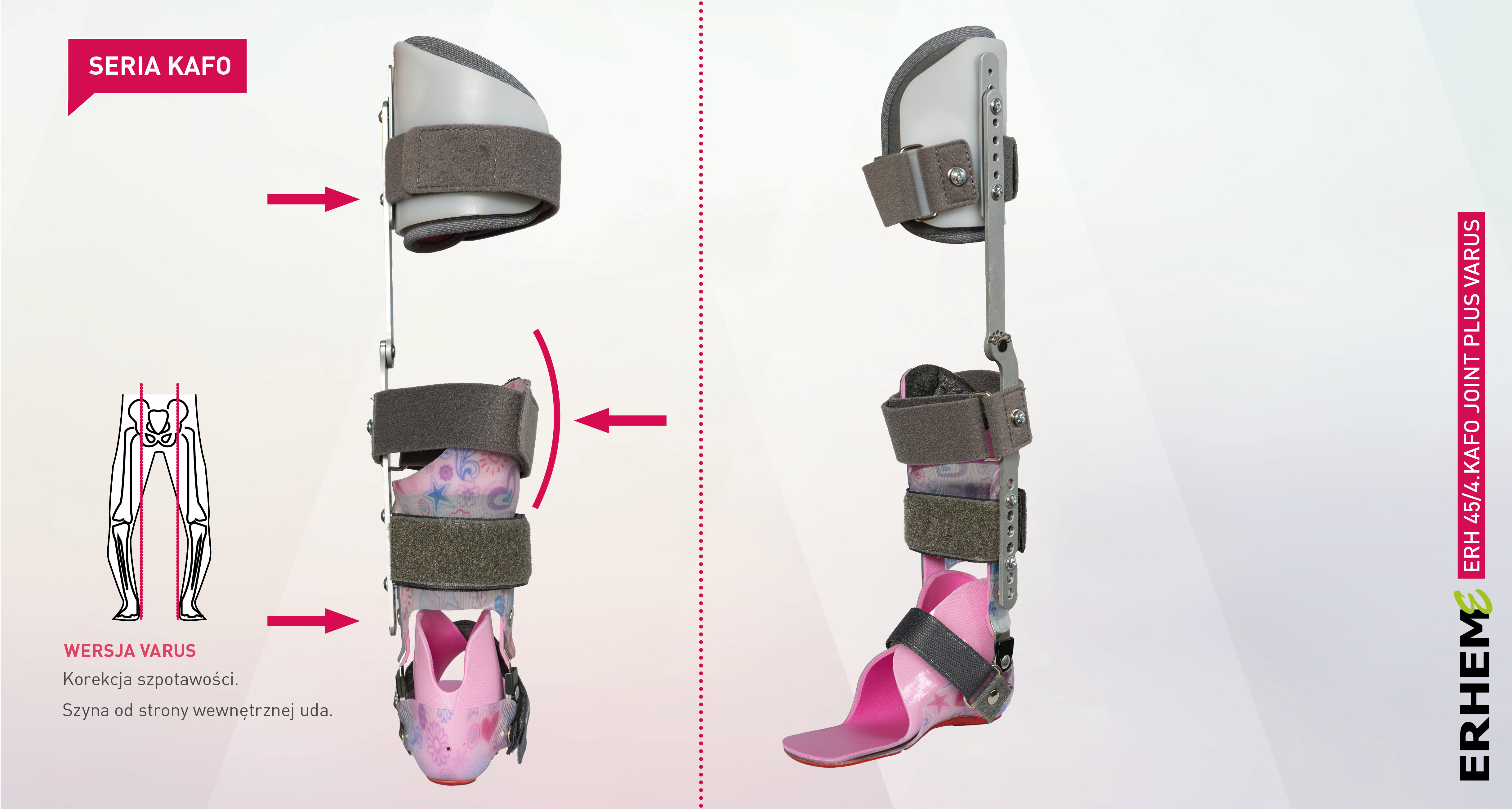 Orteza z ujęciem uda goleni i stopy KAFO Joint Plus. erh 45/4 Varus Dynamic Correktion